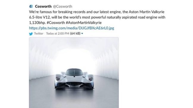aston martin valkyrie power 1130 hp Cosworth