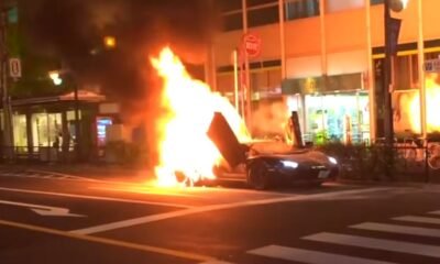 Lamborghini Aventador catches fire in Japan
