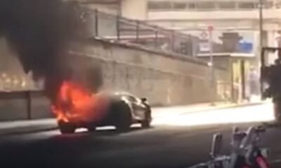 Lamborghini Aventador catches fire in London