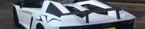 Lord Aleem pulled over in Lamborghini Aventador SV Roadster