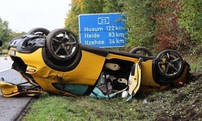 Ferrari Purosangue flips on road in Germany